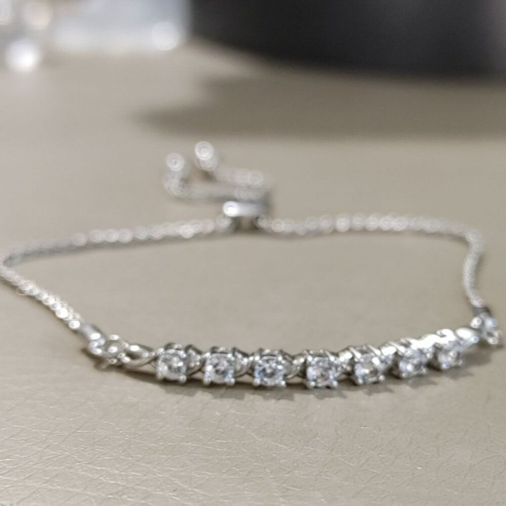 JWBR Gemstone Clear Accents Bracelet Sterling Silver Bolo Adjustable 5 to 9 Inch - Picture 8 of 12